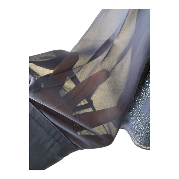 Chicos Cobalt Blue Split Neck Sequin Front Sheer Layered Occassion Blouse - Picture 5 of 13